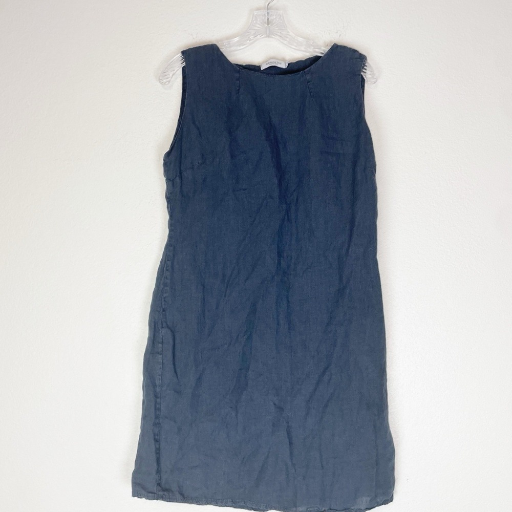 Fabiana Tesi 100% Linen Sleeveless Shift Dress Navy Italy Beach Coastal Preppy L